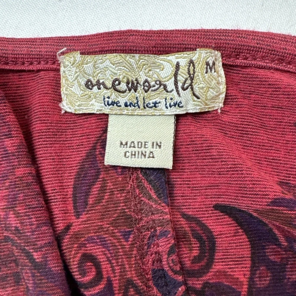 One World Paisley Tunic Top M‎ Red Whimsigoth Fairy Boho Drop Waist Blouse